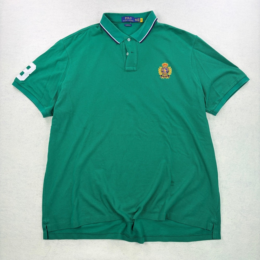 Polo Ralph Lauren Mens XXL Green Double Sided Embroidered Crest Polo Shirt
